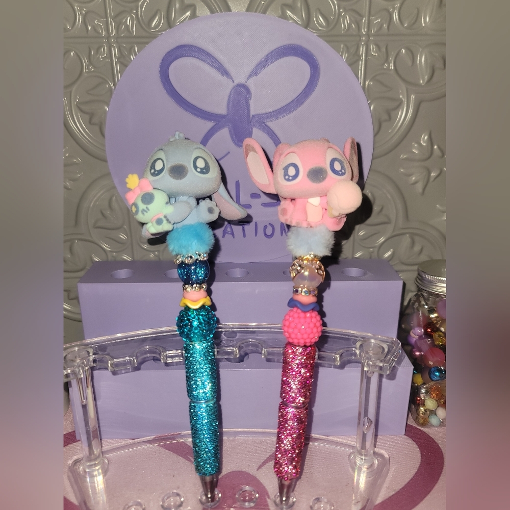 Lilo & Angel Plush Top Rhinestone Pens - Blue & Pink-Sold Individually